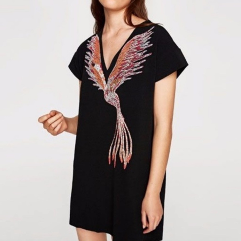 Zara Black V Neck Phoenix Dress